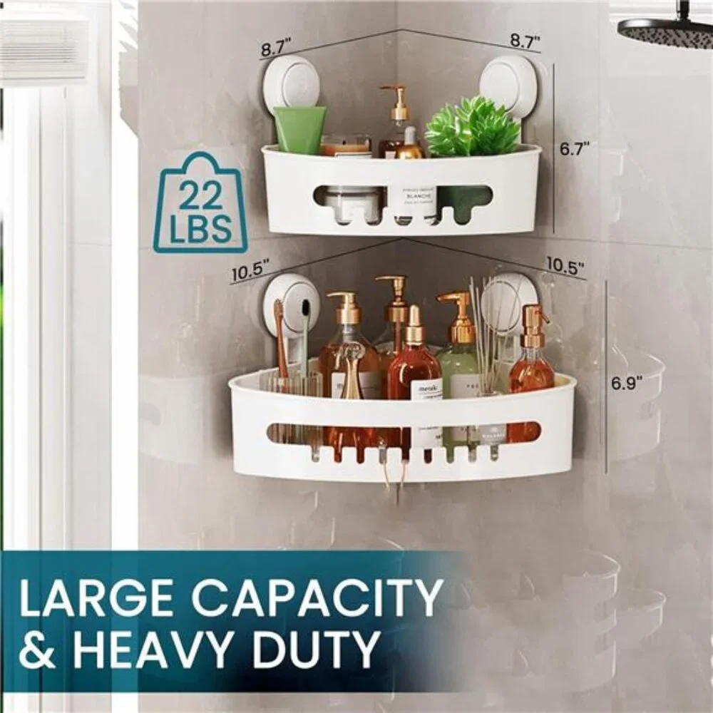 Suction Corner Shower Caddy 2 Pack, Shower Shelf Storage Basket Wall
